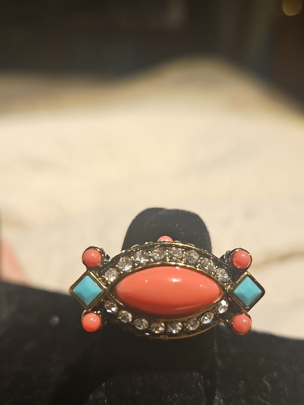 Heidi Daus Gold-Tone Coral and Turquoise Crystal Accent Ring - Women Jewelry